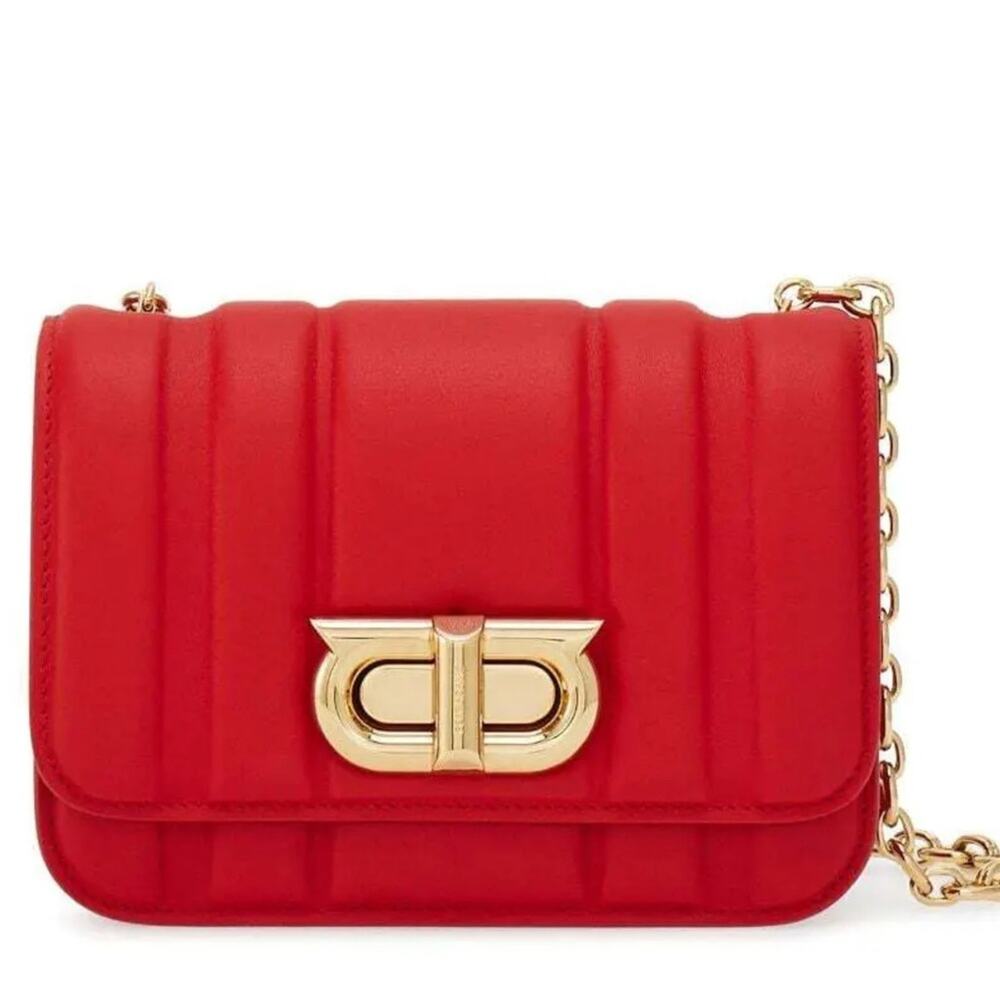 Ferragamo Gancini Mini Leather Shoulder Bag, Red